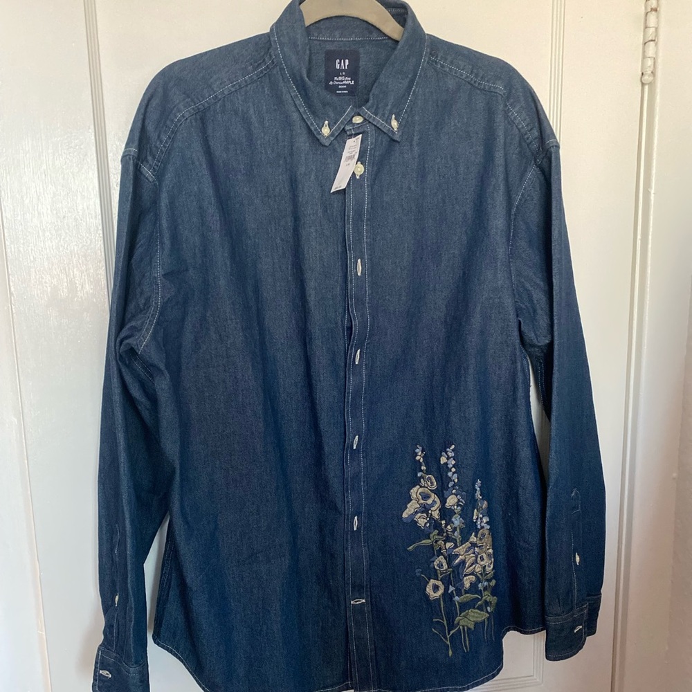 GAP Blue Denim Shirt with Floral Embroidery